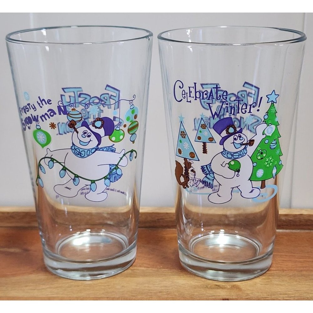 2) Frosty the Snowman Drinking Glasses Set 16oz  Christmas winter movie song
